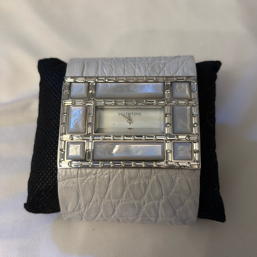 valentino garavani mother of pearl white watch straps  real crocodile stunning